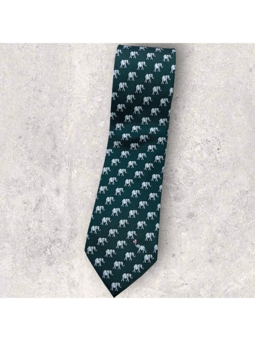 THOMAS PINK Silk Tie ITALY Green Ivory Burgundy Elephant Ball W:3.4" EUC